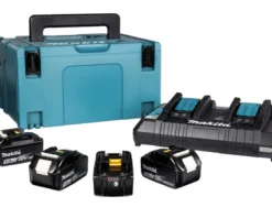 Makita Accessoires 18 Volt Pack - 4 Batteries 18 V Li-Ion + 1 Chargeur Double Dans Coffret MAK-PAC